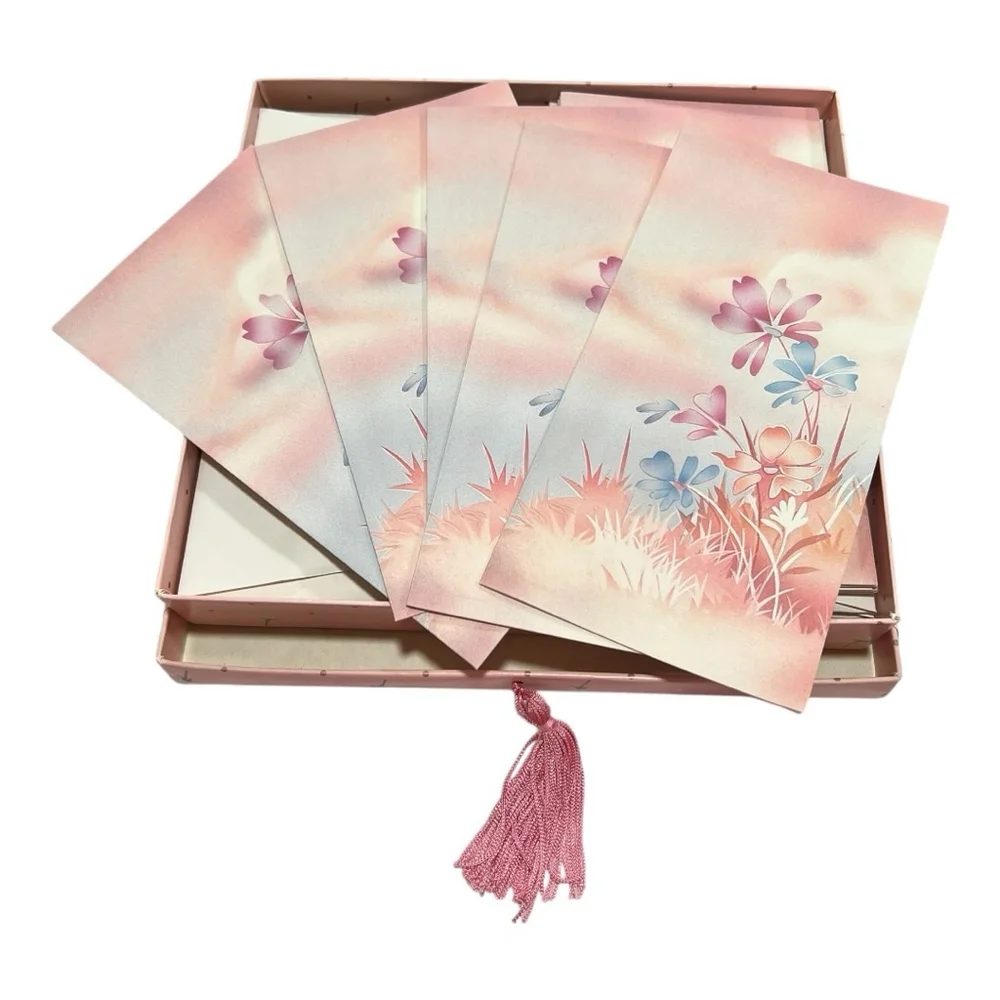 Vintage Harrods Waverley Stationery Box Set Pink Tassel Cards & Envelopes #4017